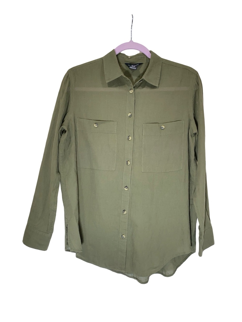 Club Monaco Women's Utility Blouse Olive Green Long Sleeve Button Down Size XS